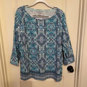 Talbots Tee, paisley/border print, 3X